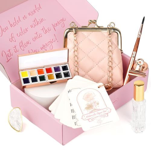 Funto Travel-Watercolor-Set – modisches 12-Farben-Outdoor-Mal-Kit mit Umhängetasche, Mini-Aquarellpapier, Nylonpinsel, Palette und Clip – tragbares Kunst-Set