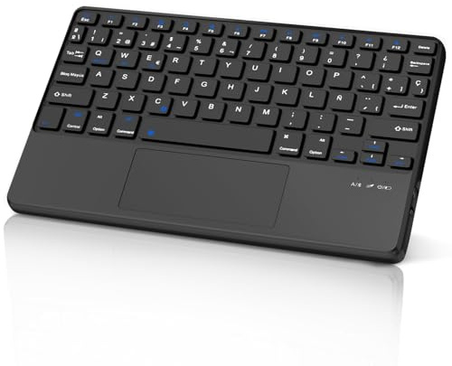 SENGBIRCH Teclado Bluetooth Español Ñ con Touchpad, Ultra-Delgado Teclado QWERTY Inalámbrico, Delgado y Ligero Keyboard para iPad, Android Samsung Tablet, Xiaomi Pad, Huawei, Lenovo, Negro