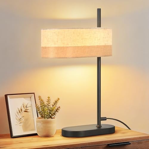 CBJKTX Tischlampe Wohnzimmer Tischleuchte Vintage Schwarz Nachttischlampe | Stoff E14 Nachttischleuchte mit Kabel Rustikal Bettlampe Retro Nachtlampe Schlafzimmer für Arbeitszimmer(ohne Leuchtmittel)