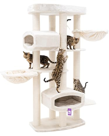 Petrebels Kratzbaum XXL Drive 195 cm hoch, Design Maine Coon Kratzbaum für große Katzen, Farbe Beige/Creme