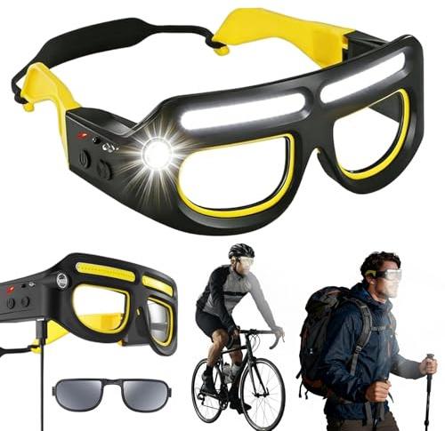 LED Stirnlampe Brille mit Bewegungssensor, 800LM Ultra Bright Safety Eyewear mit 5 Modi & Dual Beam, USB C Wiederaufladbare Handfreie Beleuchtete Brille für Mechaniker, DIY, Nachtarbeit, Angeln