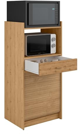 SIMMOB Meuble de Rangement de Cuisine pour Micro-Ondes et Four avec tiroir, chêne, L.60 cm x HT. 127 cm x P. 45 cm