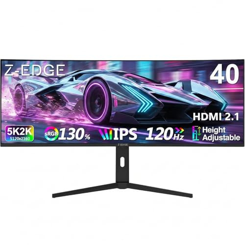 Z-Edge 40 Inch Curved Ultrawide Monitor 5K2K 120Hz WUHD 5120x2160 1ms Black | 21:9 IPS Panel, 1ms MPRT, HDMI 2.1, DP 1.4, 130% sRGB, Adaptive Sync, Height Adjustable, Built-in Speakers, PIP & PBP