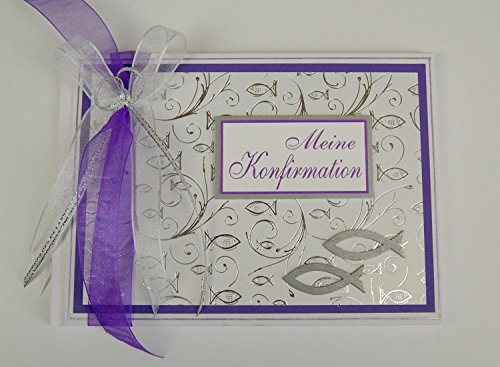 Gästebuch zur Konfirmation Fische - lila Din A5 quer *HANDMADE*