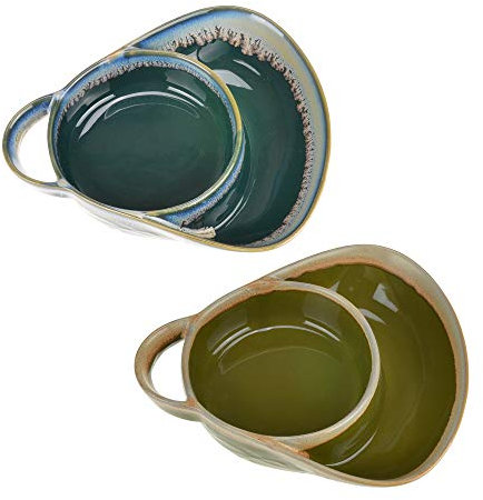 Roe & Moe Stoneware Soup & Side Bowls Set of 2 by (Olive Green & Dark Teal)