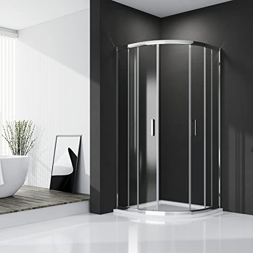 Meykoers Duschkabine 90x90x195cm Eckeinstieg Runde Dusche Schiebetür, Duschabtrennung Duschtür Duschwand Glas 5mm ESG Sicherheitsglas mit Nano-Beschichtung, Radius 55cm