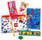 LEGO Schreibwaren-Set mit Markenartikeln, bereit für einige Schularbeiten, einschließlich Federmäppchen, Notizbuch, Aufkleber, Bleistift, Lineal und Radiergummi.