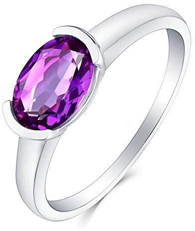 AMDXD 18Karat 750 Weißgold Ringe für Frauen, 0.94ct Amethyst Elegant Oval Form Solitärring Verlobungsringe Lila Gr.60 (19.1)