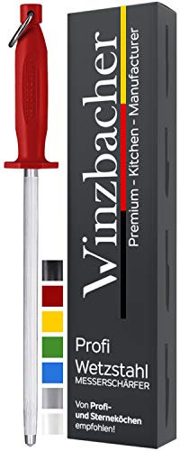 Winzbacher® L'ORIGINAL [39cm] Fusil à Aiguiseur professionnel - en acier spécial trempé | Aiguiseur de couteaux | Poignée ergonomique Soft-Touch avec protection des doigts (Cherry Red)