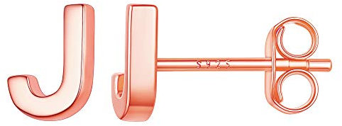 Suplight 925 Sterlingsilber Buchstabe J Ohrringe für Damen Mädchen Rosegold vergoldet 3D Initiale Anfangsbuchstaben Ohrstecker Minimalist Ohr Piercing Ohrschmuck für Valentinstag Jahrestag