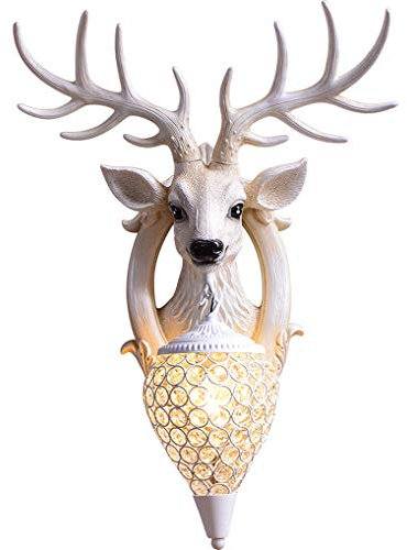 LANMOU Dimmbar Innen Wandleuchte mit Fernbedienung und E27 LED-Lampe, Deer Design Fairy Lamp Harz Wandlampe für Kinderzimmer, Schlafzimmer, Bett, Wohnzimmer, Büro, Wanddeko,Weiß