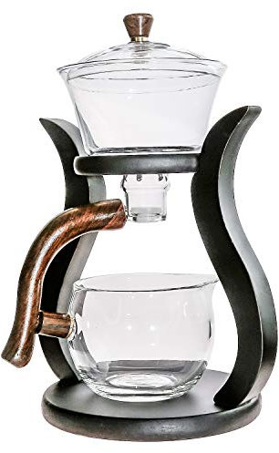 RORA Lazy Kungfu - Tetera magnética de cristal con tapa giratoria semiautomática