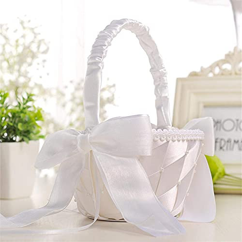 Candeon Blumenkorb - Simulation Perle Material Hochzeit Blumenkorb Mädchen Korb Weiß Blumenkorb Sets