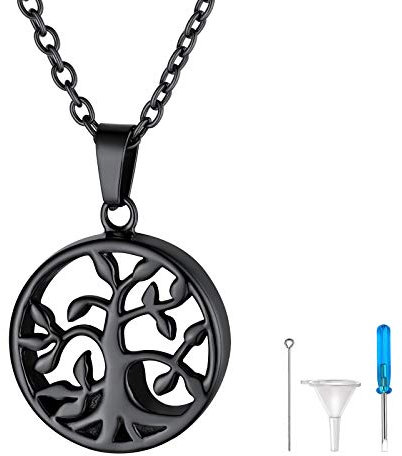 FindChic Collar Árbol de la Vida Colgantes para Cenizas Humanas Negro Joyas para Guardar Cenizas Acero Inoxidable