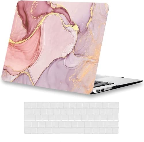 AUSMIX für MacBook Air 13 Zoll A1466/A1369 Hülle 2012-2017,Ultradünne Plastik Hartschale Hülle Zubehör mit EU Transparente Tastaturschutz Schutzhülle für MacBook Air 13.3 Zoll, Marmorrosa