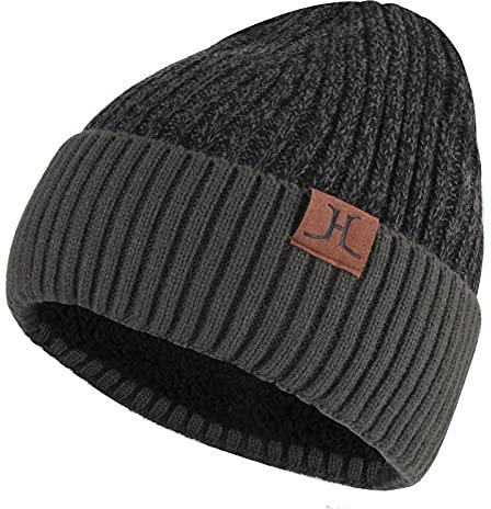 ZASFOU Winter Strickmütze für Herren Damen mit Fleece gefüttert, Warme Weiche Slouchy Mütze Herren, Unisex Totenkopfmütze mit gerollter Manschette bei kaltem Wetter
