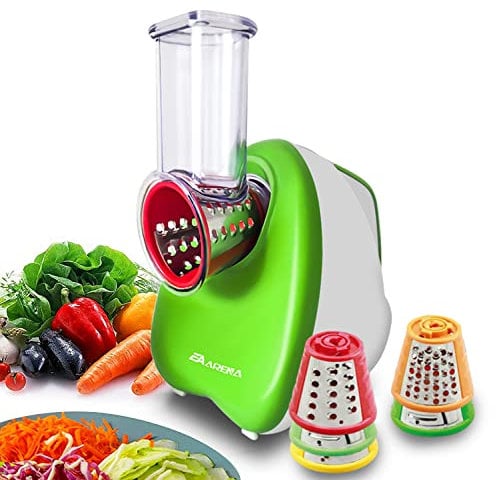 Electric Grater, Electric Cheese Grater, Salad Maker Multi Grater with 5 Cones, 150W Electric Slicer for Fruit and Vegtables, Easy to Clean,Stainless Steel (Green)