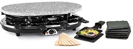 Klarstein Steaklette All-U-Can-Grill Raclette - 1500 Watt Grill für 8 Personen, Stufenlos Regelbare Temperatur, 2-in-1 Funktion, Inkl. Pfännchen, Untersetzer und Holzspatel