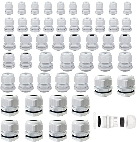 50 Pezzi Connettori Pressacavi, Regolabile Pressacavi Elettrici con Guarnizioni, Giunti Pressacavi Elettrici Impermeabili, Applica a per Casa, Giardino, Illuminazione Esterni(Bianco)