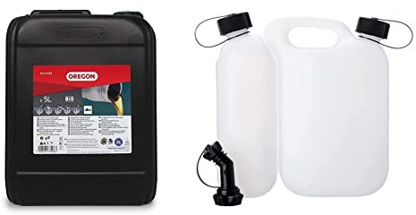 Oregon Bio-Kettenöl, Biologisch abbaubares Schmiermittel für Motorsägen (5-Liter-Kanister) & Kombi-Kanister für Kraftstoff und Kettenöl, 5L + 3L, Transparent