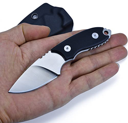 POCRROP Couteau de Chasse D2 Lame Fixe avec Etui, Petit Couteau de Survie en Acier D2, Couteau de Cou avec Kydex, Portable Bushcraft Outils pour le Camping