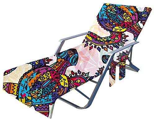 Highdi Sun Lounger Towels with Pockets, Beach Sunbed Towels, Beach Chair Cover Towel, Chaise Lounge Towel Cover, Lounger Mate Beach Towel for Garden Pool (75x210cm,Totem)