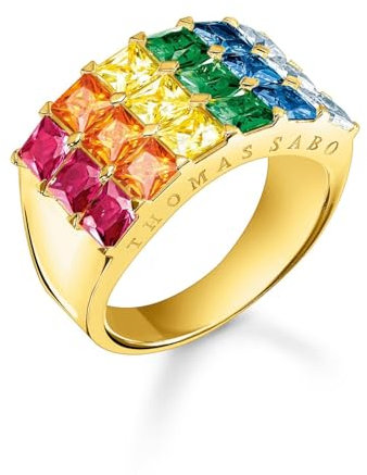 THOMAS SABO Damenring Bunte Steine Pavé Goldfarben TR2359-996-7-54 Ringgröße 54/17,2