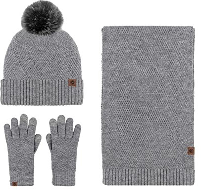 Mutze Schal Set Damen GrüN, Damen Winter Beanie Mütze Schal Touchscreen Handschuhe Set Warme Wintermütze Loop Schal Winterhandschuhe für Herren