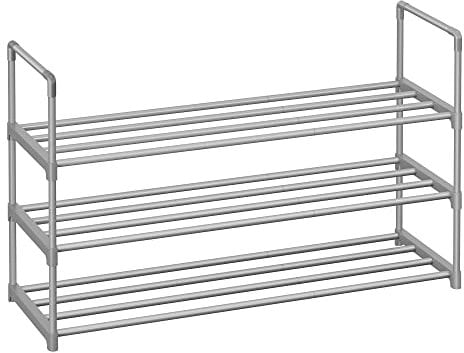 SONGMICS Scarpiera a 3 Ripiani, Scaffale Portascarpe in Metallo, per 16-20 Paia di Scarpe, Verticale o Capovolto, Impilabile, Ingresso, 30 x 92 x 55 cm, Grigio LSA303G01