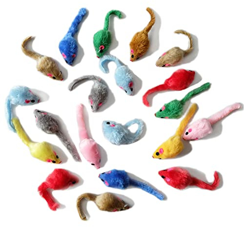 Fayemint 20 Pièces Peluches Souris Jouets Chat, Jouet pour Chat, 10cm Souris Jouet pour Chat, pour Que Chats Puissent Mâchouiller, Chasser et Interagir avec Leurs Maîtres (Couleur Aléatoire)