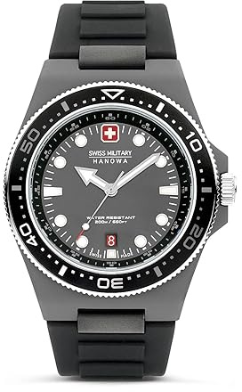 Swiss Military Hanowa Herren Armbanduhr in der Farbe Grau, Bandmaterial: Silikon, Gehäusedurchmesser: 45mm, SMWGN0001182