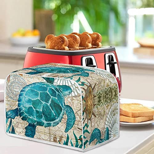Jndtueit Sea Turtle Bread Toaster Oven Cloth Cover, Turquoise Tortoise 4 Slice Home Appliance Organizer Bag, Marine Life