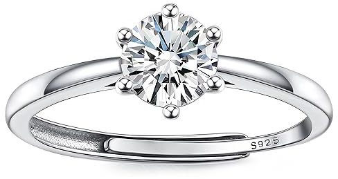 JeweBella Bague Argent Réglable avec Zircone Cubique Brillant - Bijoux Femme pour Fiançailles, Mariage et Promesse