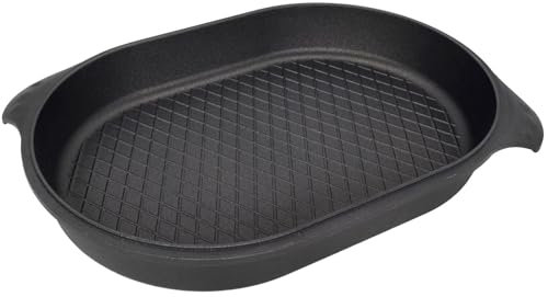 SKK große Antihaft Grill-Fischpfanne 42x28 cm - induktionsgeeignet - ovale Bratpfanne mit BBQ Grillboden & Seitengriffe - Made in Germany