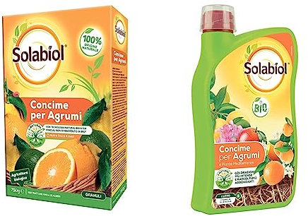 Solabiol Concime Biologico Granulare Agrumi con Tecnologia Natural Booster & Concime Liquido Biologico per Agrumi e Piante Mediterranee
