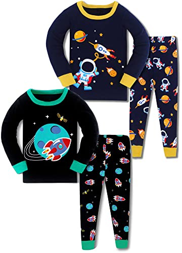SOIBEEN Pyjamas für Jungen Space Nachtwäsche Baumwolle Kleidung Kinder Nachtwäsche Langarm PJs Set 4-Stücke Set 10 Jahre
