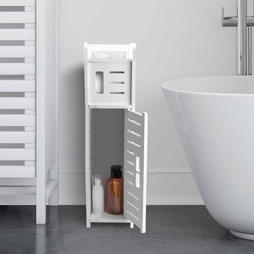 Aojezor Chrome Toilet Roll Holder - Behind Toilet Cabinet Storage with Roll Insert