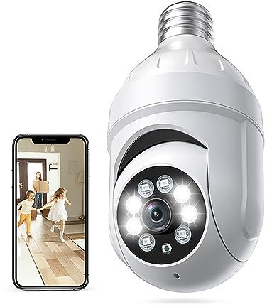 New Flash Light Bulb Security Camera 2MP, 2.4GHz WiFi Wireless Camera, 355 Degree View Night Vision, E27 Light Bulb Socket, Auto Tracking, Two Way Audio, Human Motion Detection, for Home Indoor