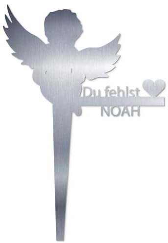 MOCAVI Grabstecker Engel wetterfest & personalisiert Edelstahl V4A Grabschmuck Andenken letzter Gruß liebevolles Grabschild Grabschmuck für Allerheiligen und Totensonntag Motiv Noah