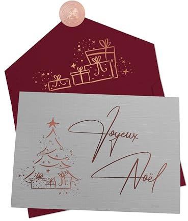 Joli Coon Weihnachtskarte Joyeux Noel - Joyeux Noel Klappkarte mit Kuvert und Siegel Sticker - Design Weihnachtskarte mit Umschlag