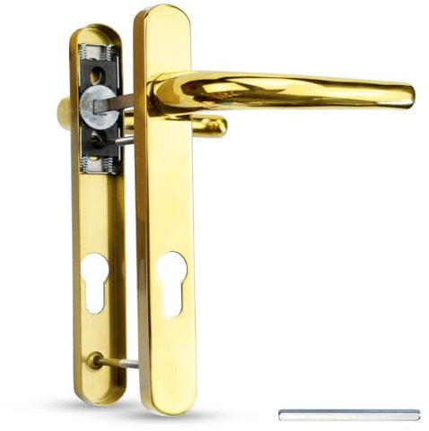 Bwintech 1 Satz Rostfreie Stähle Türgriff, Pvd Gold, 92mm Dornmaß, 122mm Schraubenabstand, 210mm Rückenplatte. Hochwertiges Federsystem. Geeignet für alle UPVC Haustüren