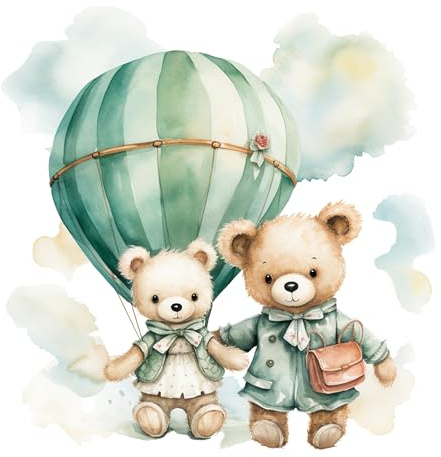 GRAZDesign Wandtattoo Babyzimmer Heißluftballon mit Bären in türkis, Wandsticker Kinderzimmer über Bett und Wickelkommode - 58x57cm