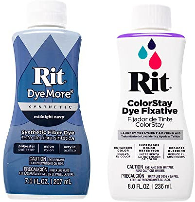 Rit DyeMore - Tinte de fibra líquida sintética de 7 onzas para ropa, decoración y manualidades, azul marino medianoche con fijador de color