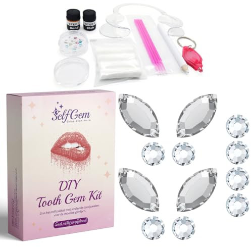 SelfGem® DIY Zahnschmuck-Set | Inklusive 12 Zahnschmucksteinen | Einfache Anwendung | Sicher von zu Hause aus | 8x Diamant & 4x Flügel