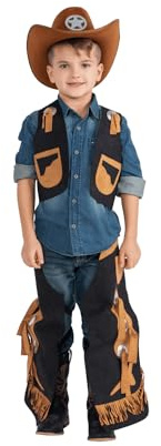 Dress Up America Cowboy Costume for Boys - Kids Cowboy Chaps and Vest Set - Feels Like Real Chaps