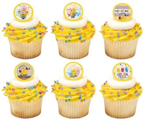 DecoPac Cupcake-Ringe, Motiv: Ich - Einfach Unverbesserlich, 24 Minions-Dekorationen, 6 Minion-Designs auf gelben Ringen, 24 Stück