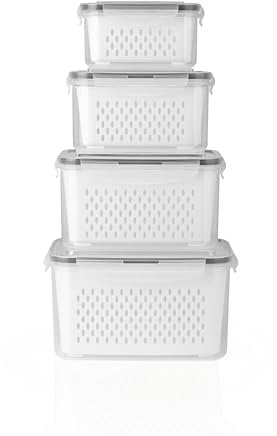 GOURMETmaxx 4er-Set Frischhaltedosen mit Abtropfkorb | Luftdichte & aromatische Aufbewahrung | BPA-frei & Platzsparend stapelbar | Mikrowellen-, Spülmaschinen- & Gefrierschrankgeeignet