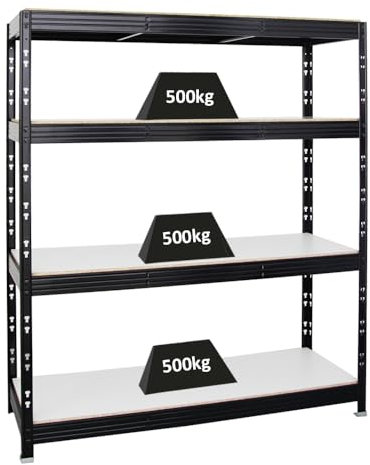 PROREGAL Profi Schwerlastregal Rhino BREIT schwarz HxBxT 180x160x60cm Fachlast 500kg 4X Melamin-Ebenen 16mm Garagenregal, Lagerregal, Steckregal, Weitspannregal