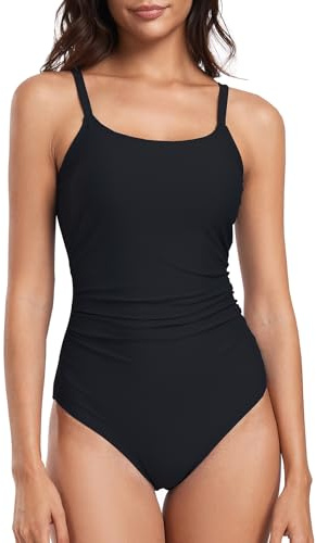 Deriwone One Piece Swimsuit Ruched Tummy Control Swimming Costume | Ruched Design, Adjustable Shoulder Straps, Detachable Pads, Tummy Control, Stretch Fabric