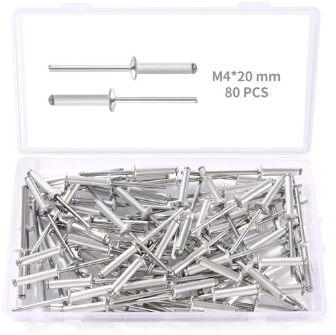 YIXISI 80 Pezzi M4x20 mm Rivetti Ciechi in Alluminio, Grande Flangia Alluminio Rivetti Ciechi, Rivetti Ciechi con Testa a Cupola, per Metallo Legno Plastica